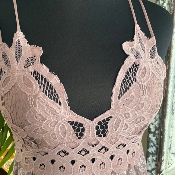 Dusty Rose Lace Floral Midi Dress Adjustable Spaghetti Straps - Picture 4 of 8